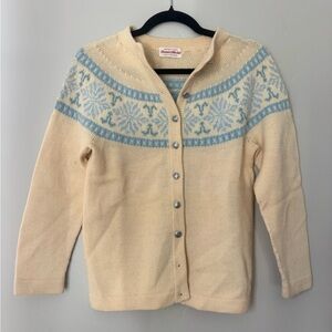 Vintage Austrian Alpine Wool Cardigan Blue Nordic Fair Isle Cottagecore Folk XS